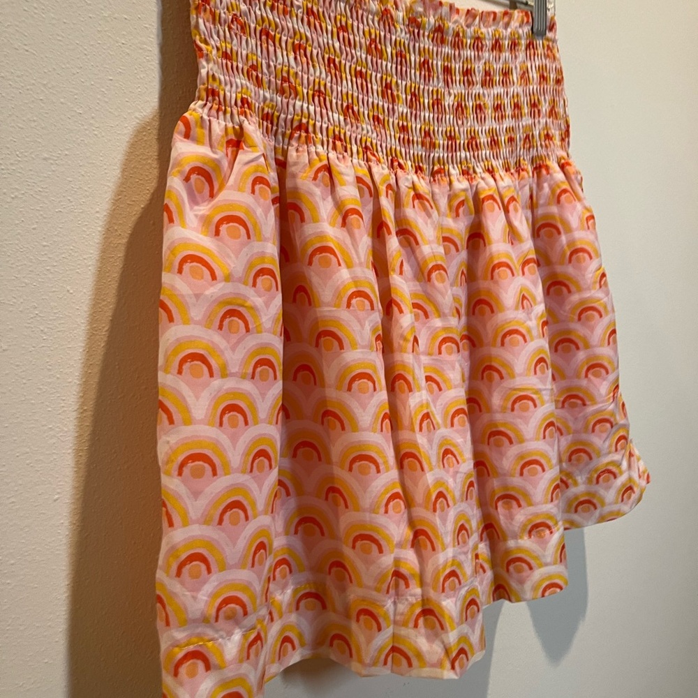 J. Marie Rainbow Print Smocked Waist Skort Size L Pink Orange Yellow Boutique